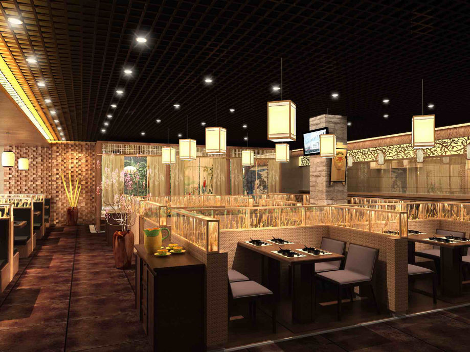 日本料理店装修设计 - 就餐区灯光设计装修