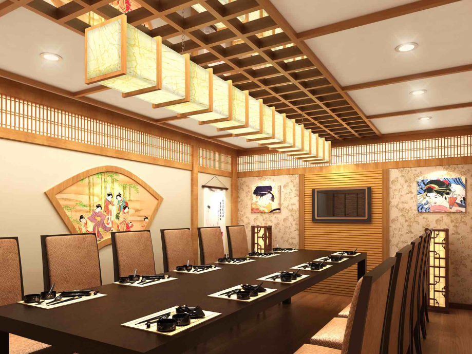 日本料理店装修设计 - 集中就餐区效果图